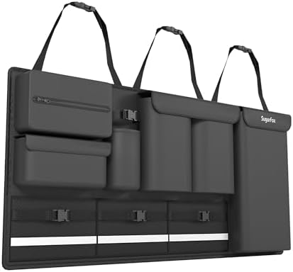 SugarFox Backseat Hanging Trunk Organizer for SUVs, Cars, Trucks & MPVs | Multi-Pocket Storage with Anti-Slip Straps | Space-Saving Auto Accessory | Gift for Drivers | Black, 37.8" x 18.1" - K230