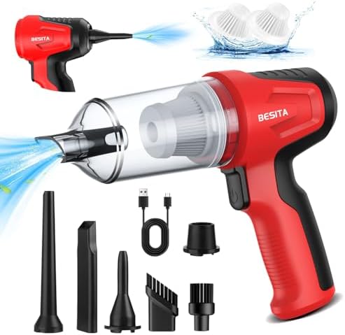 Car Vacuum Portable Cordless, 4 in 1 Mini Vacuum Cleaner Hight Power, 12000Pa Powerful Suction, Air Duster, Dual Filter,Adjustable Small Vaccum Portable Cordless for Car, Home, Pet, Office