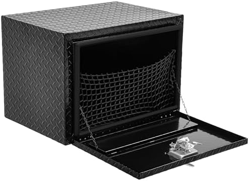 AUTOSAVER88 24 Inch Underbody Tool Boxes, Heavy Duty Aluminum Diamond Plate Toolbox Organizer, Waterproof Chest Storage Box with Lock for Trucks, Trailers, RVs, Warehouses, Black