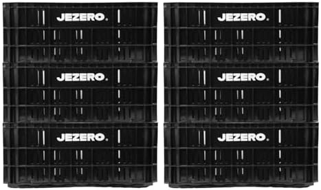 JEZERO Black 6-Pack Harvest Storage Crate – Stackable Plastic Tote Box for Fruit & Vegetables, Kitchen, Pantry, Closet, Car & Outdoor Use | Open Utility Bin, 20" x 12" x8"