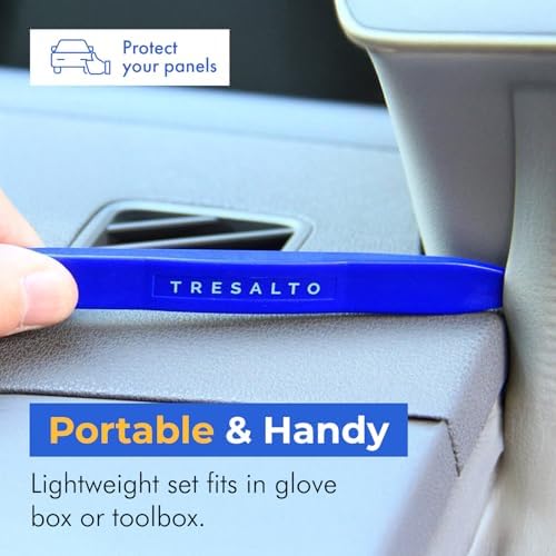 Tresalto Auto Trim Removal Tool Kit - 5 Piece Set for Dash, Door Panel, Clip Remover - Scratch-Resist Nylon Pry Tools for Interior Car Trims Work - Panel Prying Tools Included - Blue