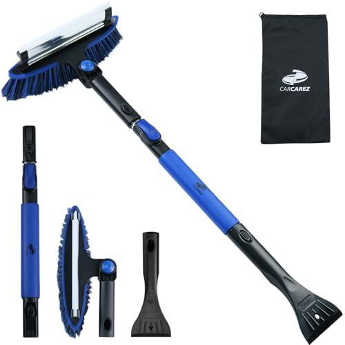 CARCAREZ 39" Extendable Car Snow Brush and Ice Scraper, Windshield Window Ice Snow Removal Snow Broom with Foam Grip 180° Pivoting Brush Head Snow Scraper for Car Auto Truck SUV