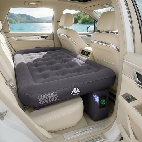 AYAMAYA Car Air Mattress Back Seat, Inflatable Car Bed with Built-in Cordless Rechargeable Air Pump for SUV, Sedan, All-in-One Car Mattress with Pillow & Support Column for Camping, Road Trip, Travel