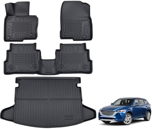 TPE Floor Mats & Cargo Liner for Mazda CX-5 2017-2025 All-Weather Protection | Full Coverage | Odorless Car Mats & Trunk Tray Custom Fit Set Accessories - Black