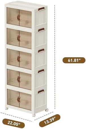 Collapsible Storage Bins with Lids - Stackable Plastic Closet Organizers for Clothes, and Home Organization White (5-rack, 17 Gal/rack)
