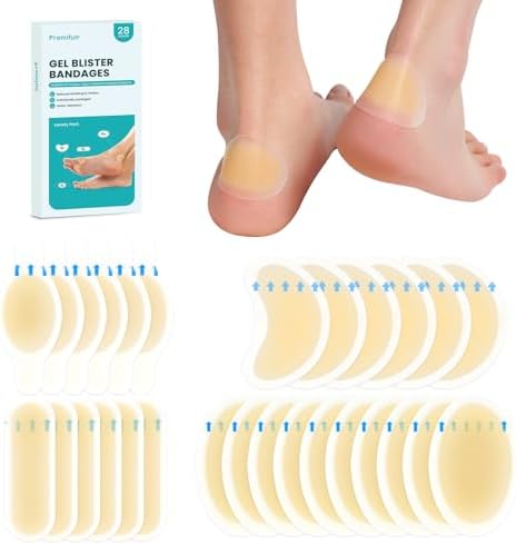 Promifun Blister Pads - 28 ct Water Resistant Hydrocolloid Bandages for Foot, Toe, Heel - Gel Blister Cushions for Prevention & Recovery, Variety Pack