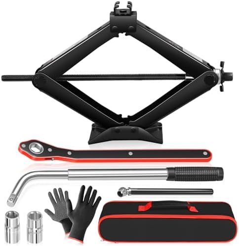 Auto Dynasty Car Jack Kit, 2 Ton Scissor with Lug Wrench for SUV & Sedan