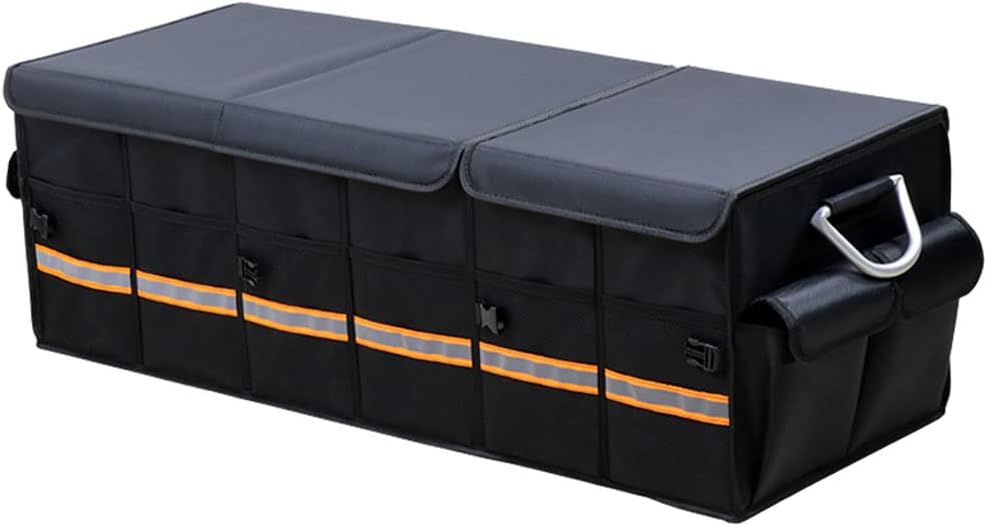 Tianle Car Trunk Organizer - Collapsible Trunk Organizer & Lid Foldable Cover Aluminium Alloy Handle Reflective Strip for Auto, SUV, Truck, Minivan (L Black)
