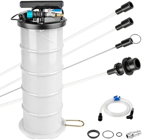 6.5L Oil Extractor Pump - Pneumatic/Manual Automotive Fluid Extractor with Extended Suction Hoses & Brake Bleeding Hose for Oil/Fluid Change