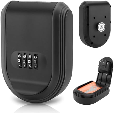 Magnetic Key Lock Box Under Car, 4 Digit Combination Key Holder with Strong Magnet, Wall Mounted Security Lock Box, Key Box Organizer with Bags for Indoor Outdoor