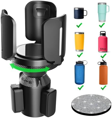 Upgraded 64oz Large Cup Holder Expander with Coaster for Car, Expandable Cup Holder Adapter with Adjustable Base, Universal Compatible with Yeti, Hydro Flasks, Owala, Other Big Bottles Mugs Drinks