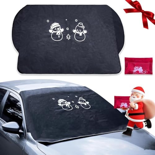 MeetYr Life Windshield Cover for Ice and Snow | Heavy Duty 600D Oxford Fabric | Secure Fit Waterproof Frost Cover | Winter Car Accessories |White Elephant Gifts for Adults for Men(71x50)