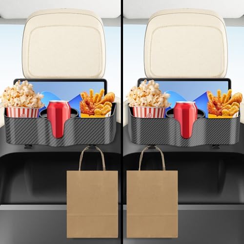 Car Headrest Backseat Organizer with Cup Holder, 3 in 1 Storage Box Organizer & Hooks for Car, for Hold Phone, Snacks, Drinks, Handbag, Compatible with Most Vehicles Black 2pcs