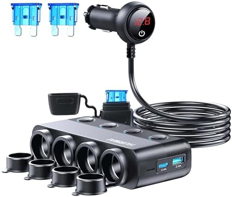 Cigarette Lighter Splitter 216W 4 Socket USB C Car Adapter for Truck SUV
