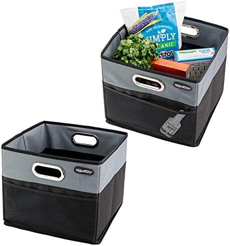 High Road CargoCube Car Storage Bin - Leakproof Car Trunk Storage Organizer with Metal Handles and Front Mesh Pocket (Square)