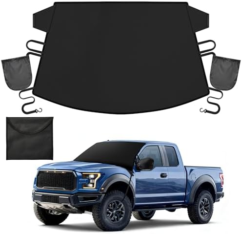 Windshield Cover for Ice and Snow Heavy Duty 600D Oxford Fabric Magnetic Windshield Protector for Car SUV Truck Windproof Waterproof Frost Cover with Side Mirror Covers (Large (74"x43"))