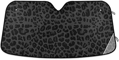 Black Leopard Car Windshield Sun Shade African Animal Skin Print Foldable UV Ray Sun Visor Protector Sunshade to Keep Your Vehicle Cool (51" x 27")
