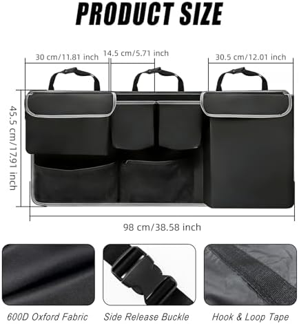 Car Trunk Storage Organizer, Waterproof Car Seat Organizer Backseat, Oxford Cloth & 8-Pocket, Collapsible Interior Accessories for SUV Truck MPV Van