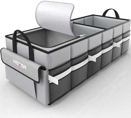 HOTOR Trunk Organizer - Car Organizer with Built-In Leakproof Car Cooler, Collapsible Trunk Organizer with Cooler for Car, SUV, Sedan, with Base Panel (3 Compartments, Pink),31.9"×12.6"×10.6"