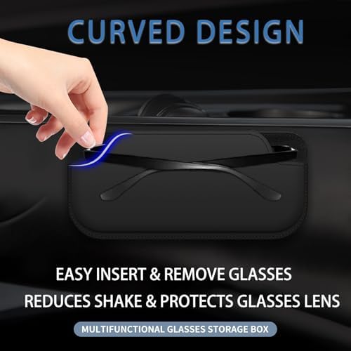 Sunglass Holder for Car, Multi-Functional Stick-On Glasses Storage Box, Seat Gap Organizer with Small Item Storage, Universal Fit for All Vehicles (Black Leather)