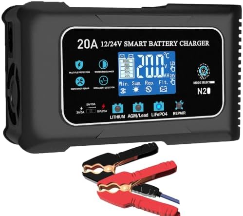 12V/24V 20A Car Battery Charger Maintainer Trickle Charger Lithium LiFePO4