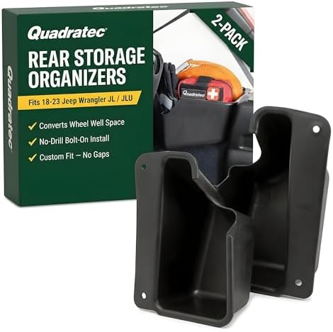 Quadratec Rear Wheel Well Storage Organizer Bin, 2-Piece Set for Left & Right Side - Fits Jeep Wrangler JL Unlimited 4-Door 2018-2022 - Interior Jeep Wrangler Accessories - Cargo Area Storage Box