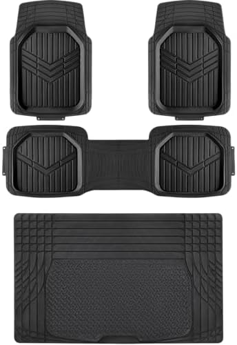 Amazon Basics 4-Piece Heavy Duty Anti-Slip PVC Floor Mats with Cargo Liner, Waterproof Trim To Fit Car Mats, Easy to Clean, Black