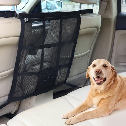 Dog Car Barrier,9-Grid Reinforced,Easy-Install Car Net for Dogs | Dog car net barrier, double mesh & zipper storage, dog barrier for suv sedans trucks, dog net for car ensures driving safety.