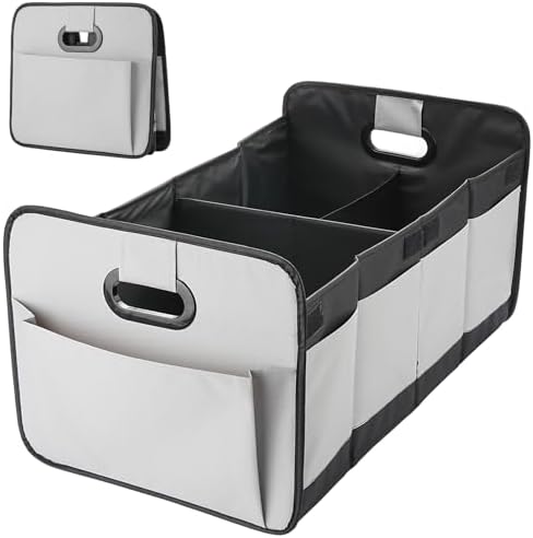 Foldable Car Trunk Organizer - 63L Collapsible Multi-Compartment Storage with 10 Side Pockets, Reinforced Handles & Waterproof 600D Oxford Polyester - Fits Car, SUV, Minivan - Grey
