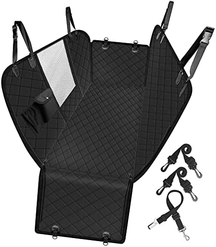 Femuar Dog Car Seat Cover with Storage Pockets Mesh Visual Window, Waterproof Nonslip , Heavy Duty Scratchproof Pet Dog Back Seat Cover Hammock for Cars Trucks and SUVs