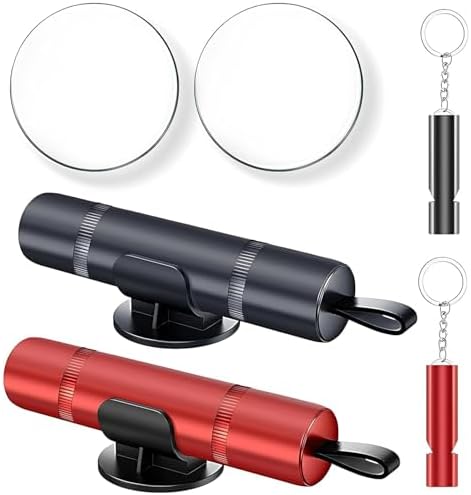 2 Pack Emergency Escape Tool, 2-in-1 Seatbelt Cutter & Window Breaker Hammer with Base, Glass Test Sheet & Whistles - Aluminum Alloy+ABS+Steel for Car, Truck, Bus, Vehicle Emergency Kit