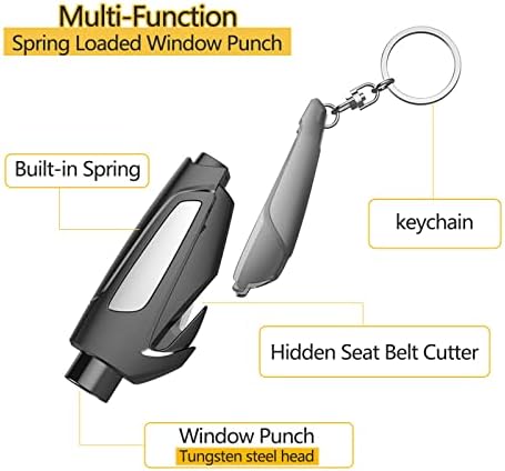Spring Loaded Window Breaker, 3 in 1 Car Seatbelt Cutter and Glass Breaker Keychain Emergency Escape Tool Window Punch (Blue)
