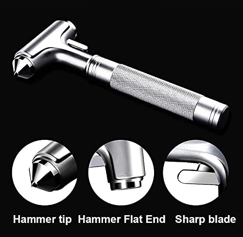Metal Safety Hammer with Window Breaker and Seatbelt Cutter, Automotive Safety Hammer, Aluminum Alloy Life Saving Emergency Escape Tool for Car, Silver