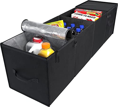 lebogner Auto Trunk Organizer With Insulated Cooler Compartments X-Large Vacation Trunk Cooler Box For Hot Or Cold Food While Traveling, Multipurpose Collapsible Car Accessories Storage Organizer