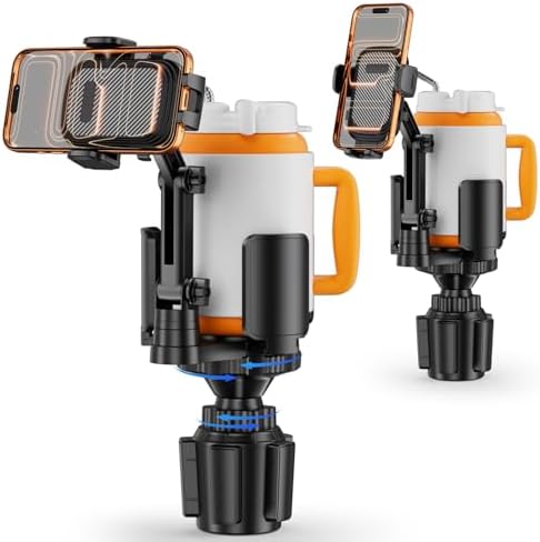 Phone Holders for Your Car, 2 in 1 Cup Holder Phone Mount with Expander, Secure Hold, Adjustable Base and Long Arm with 360°Rotation Car Phone Holder for 4-7‘’ devices and Up to 5.31'' Most Bottles