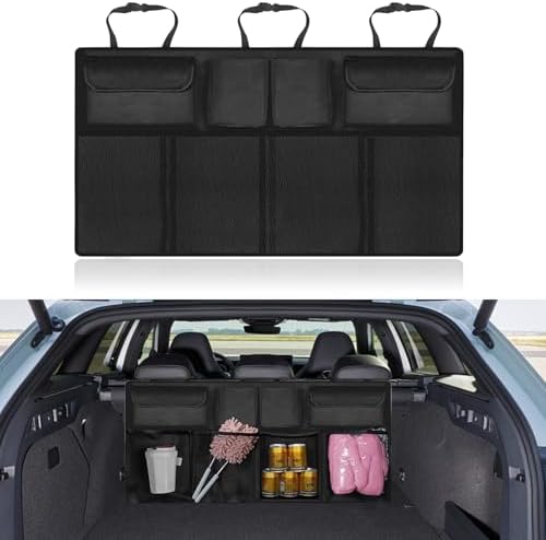 Trunk Organizer with 8 Storage Pockets, Large Capacity Car Storage Bag, Automotive Interior Cargo Organization Storage Bag Accessories, Universal for SUV, Truck, Van