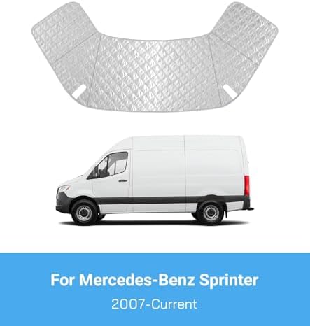 Windshield Cover for Mercedes Sprinter Van 2007-2026, Class C Windshield Snow Cover, Front Window Sunshade for UV Protection & Privacy Shield, White with Mirror Cutouts