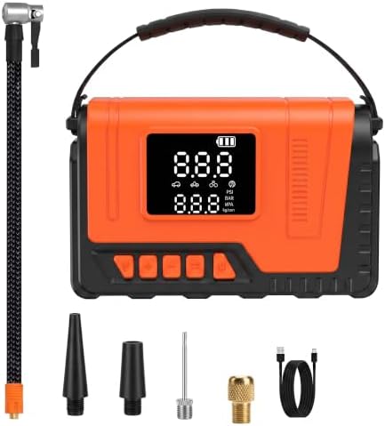 Tire Inflator Portable Air Compressor Pump 150PSI, Tire Pump for Car 12V DC Digital Air Pump with LED Super Bright Light for Bicycle, Motorcycle, Automotive Car Accessories
