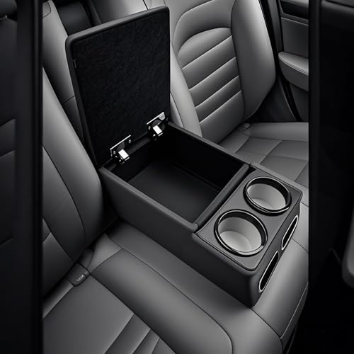Car Center Console with Cup Holders, Universal Truck Bench Seat Organizer, Back Seat Storage (Black)
