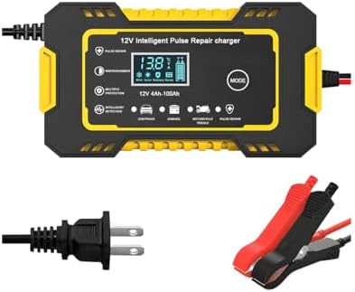 Car Battery Charger, 12V Automatic Smart Vehicle Battery Trickle Charger with Overcharge Protection & Temperature Compensation, Automotive Power Maintainer Desulfator, Universal Fit (Yellow)