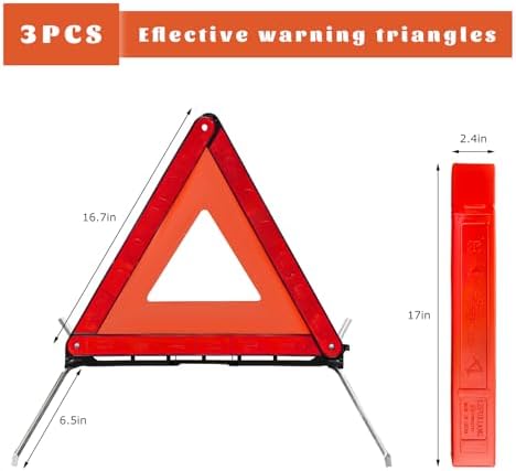 3 PCS Triangle Warning Frame, Reflective Emergency Triangle Safety Sign with Storage Case, Foldable Roadside Safety Triangles Warning Reflector for Vehicles Breakdown
