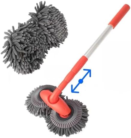 Double Head Car Wash Mop with Long Handle 360°Rotating Car Wash Brush Chenille Microfiber Cleaning Kit Not Hurt Paint Scratch Free(Single Set Mop)