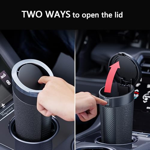 Car Trash Can with Lid, 2 Packs Leakproof Vehicle Garbage Bin, Compact Cup Holder Design, Includes 40 Trash Bags, Ideal for Car, Truck, Home, Office, Front & Back Seat Organizers (2-pack Black)