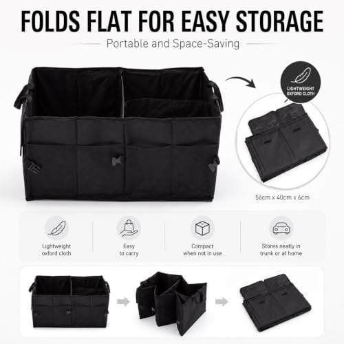 Car Trunk Organizer, Collapsible 3-Compartment Box,Black
