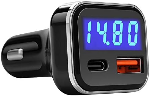 USB C Car Charger Adapter with Voltage Display, 30W Cigarette Lighter Type C Fast Charge Power Delivery & Quick Charge 3.0 (PD & QC), Volt Meter Battery Monitor, Compatible with iPhone Galaxy