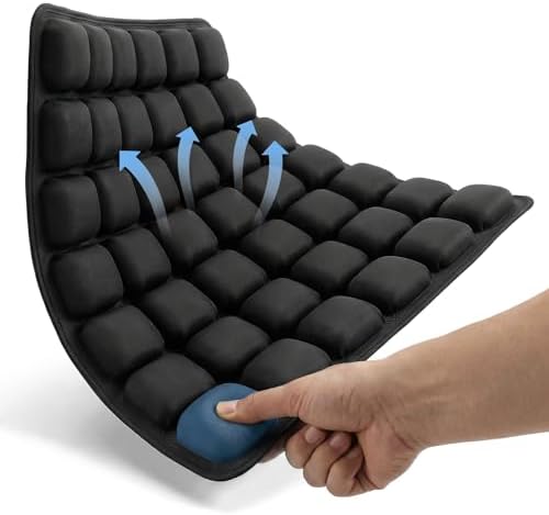 Sondour Travel Cushion Airplane Seat,Airplane Cushion for Long Flight,Press-Type Inflatable Wheelchair Seat Cushion,42 Airbags for Car,Office,Stadium,Ergonomic Comfort Support Pressure Relief-Black
