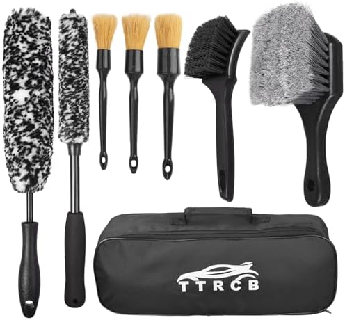 8Pcs Wheel Brush, Tire Brush, Wheel Cleaner Brush Set - 2 Soft Wheel Cleaning Brushes, Detailing Brush & Hard Tire Scrubber, Flexible and Durable Rim Cleaning Brush Kit for Wheels and Tires