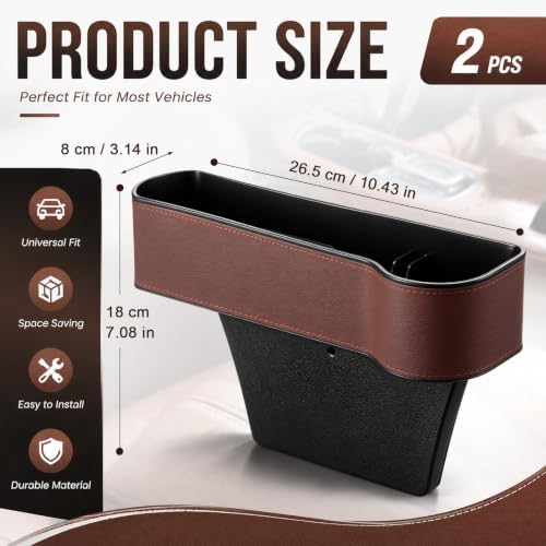 BBTO 2 Pack Car Seat Gap Filler Organizer with Cup Holder, Brown PU Leather