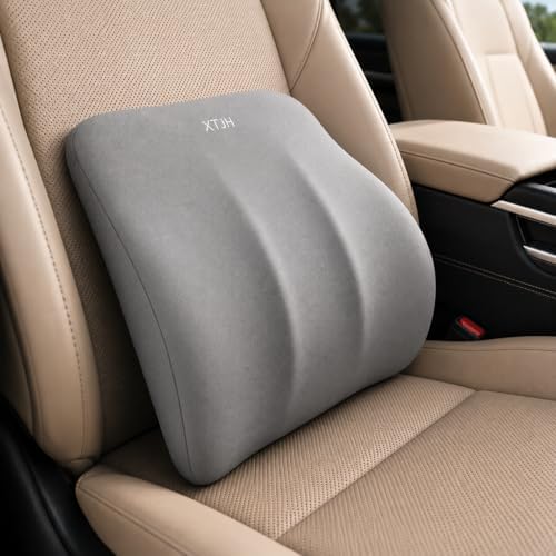 Lumbar Support Pillow for Car, Ergonomic Memory Foam Back Cushion for Driving Comfort, Breathable Lower Back Support for Car Seat, Truck, SUV & Office Chair (Grey)