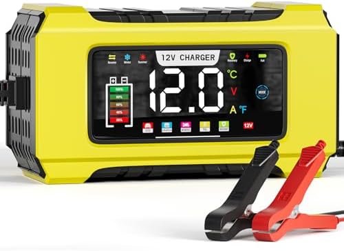 Automatic Car Battery Charger–12V 0-6A Adjustable Smart Trickle Charger with Battery Repair,Automatic Desulfation,Temperature Compensation Functions,Suitable for AGM,Gel,Deep Cycle,Lead-Acid Batteries